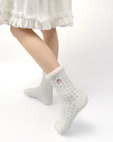 여성 크루 양말 체크 그리드 시리즈 보송보송하고 따뜻한 실내 양말